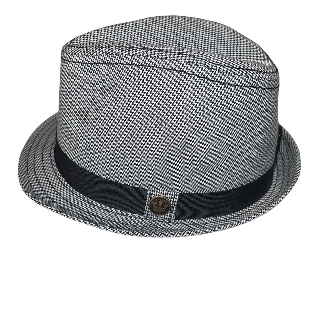 Goorin Bros. Black/White Houndstooth Pinch Crown Fedora Hat Cotton Blend Size L
